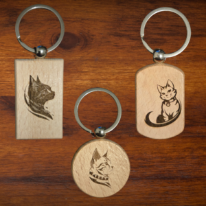 New Cat Wooden Engraved Keyrings